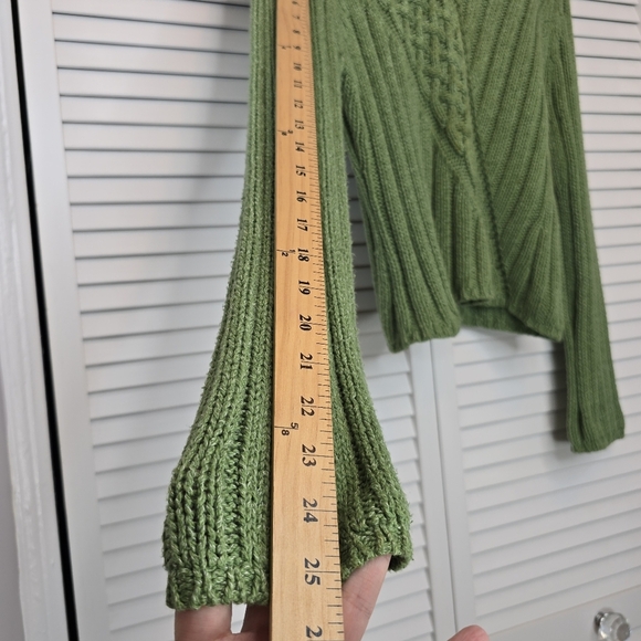 VTG TWIGGY Green Knit Hoodie Sweater Women XL Ribbed Y2K Cottagecore Brat Cotton - Picture 6 of 7